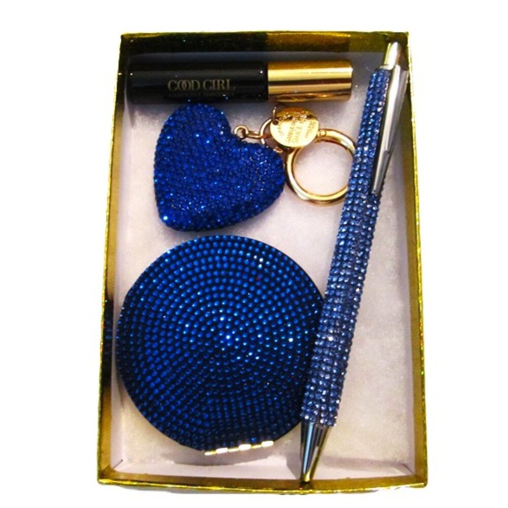 Crystal Heart Keychain,Compact Mirror Ink Pen & Carolina Herrera Good Girl Scent